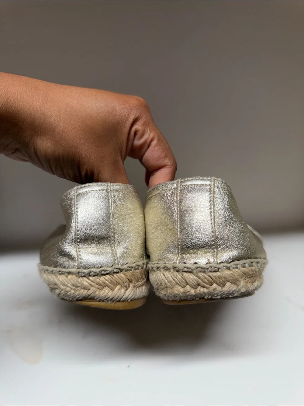 Saint Laurent Metallic Champagne Espadrille Flats